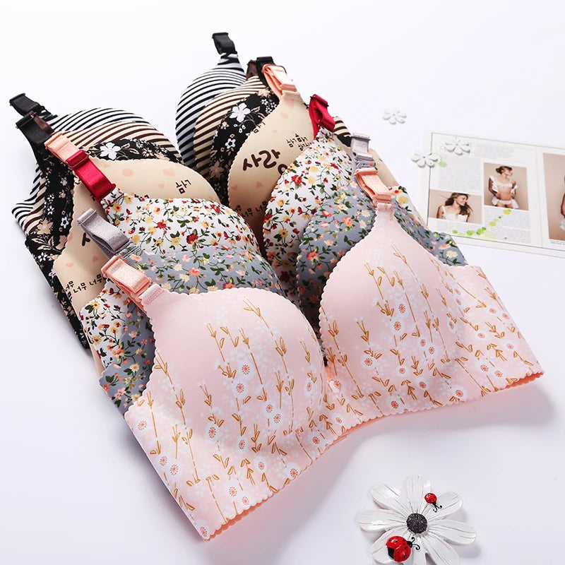 Women Flower Print Seamless Push Up Bras