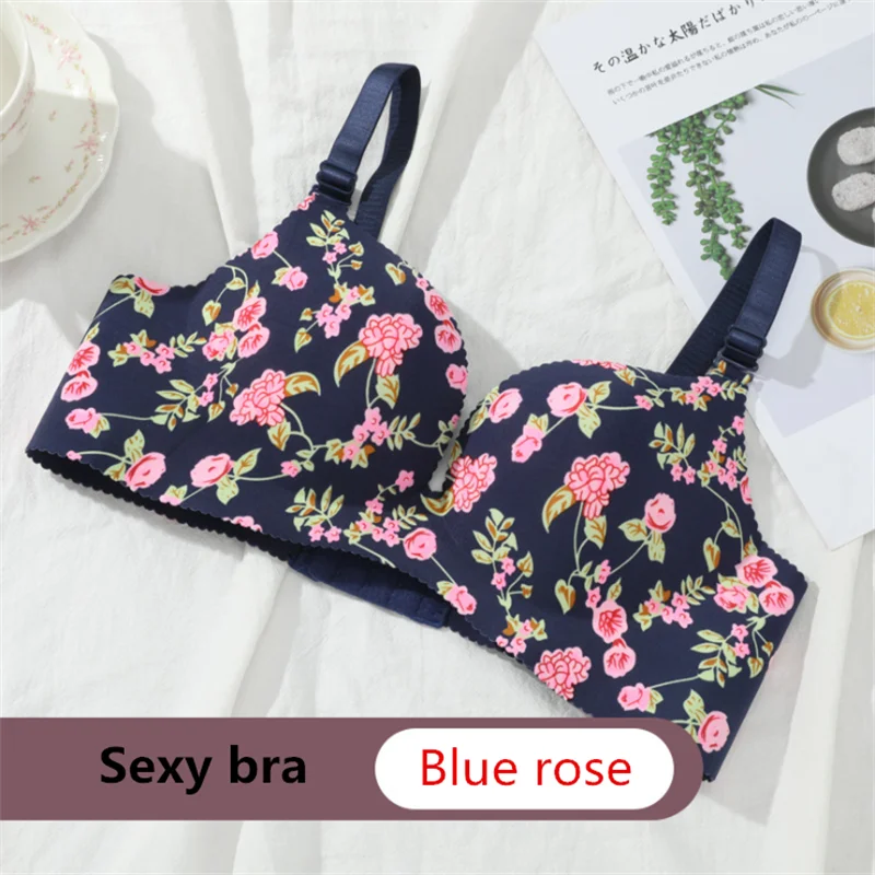 Women Flower Print Seamless Push Up Bras