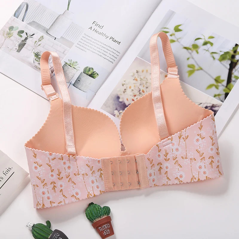 Women Flower Print Seamless Push Up Bras