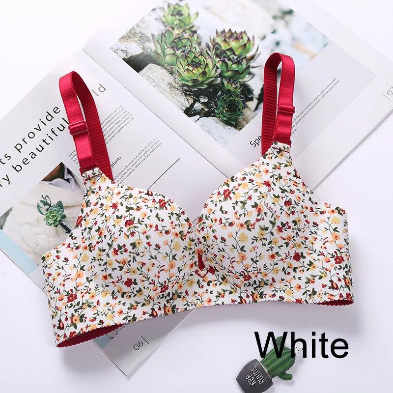 Women Flower Print Seamless Push Up Bras