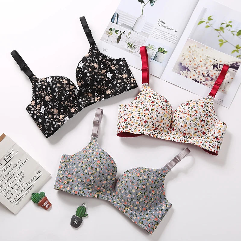 Women Flower Print Seamless Push Up Bras