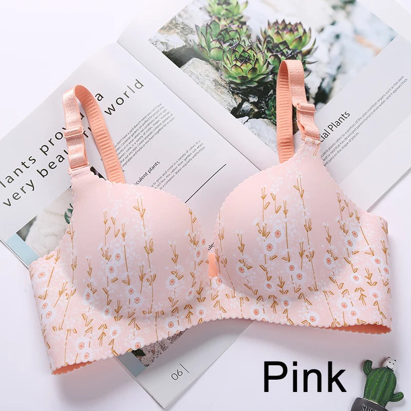 Women Flower Print Seamless Push Up Bras