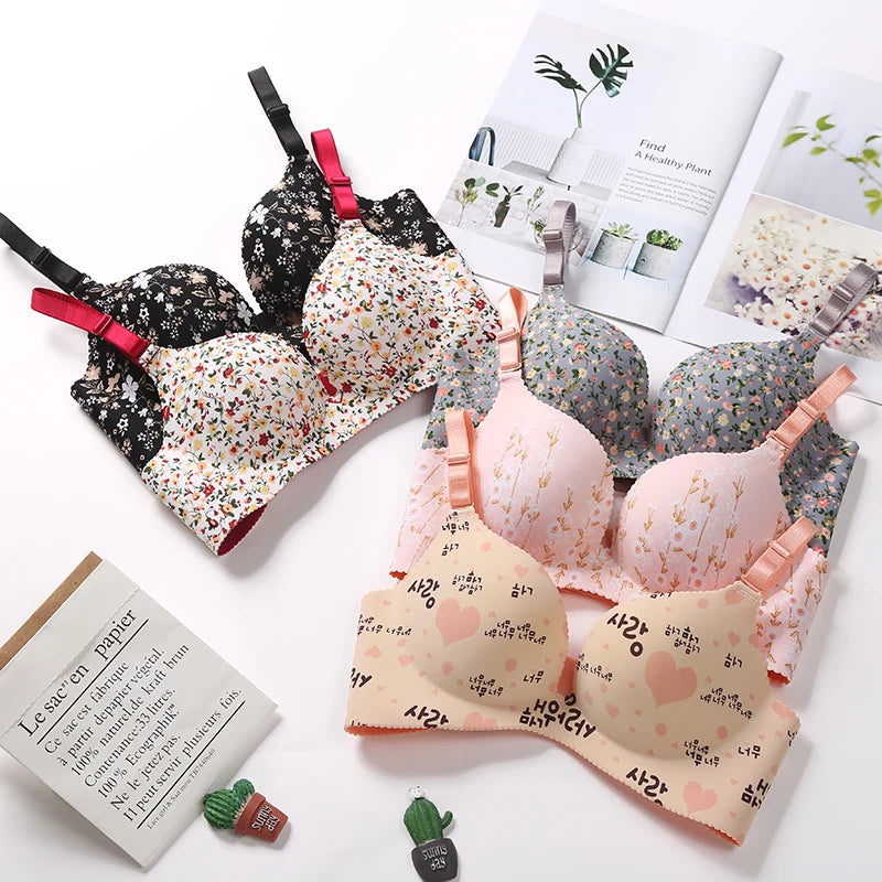 Women Flower Print Seamless Push Up Bras