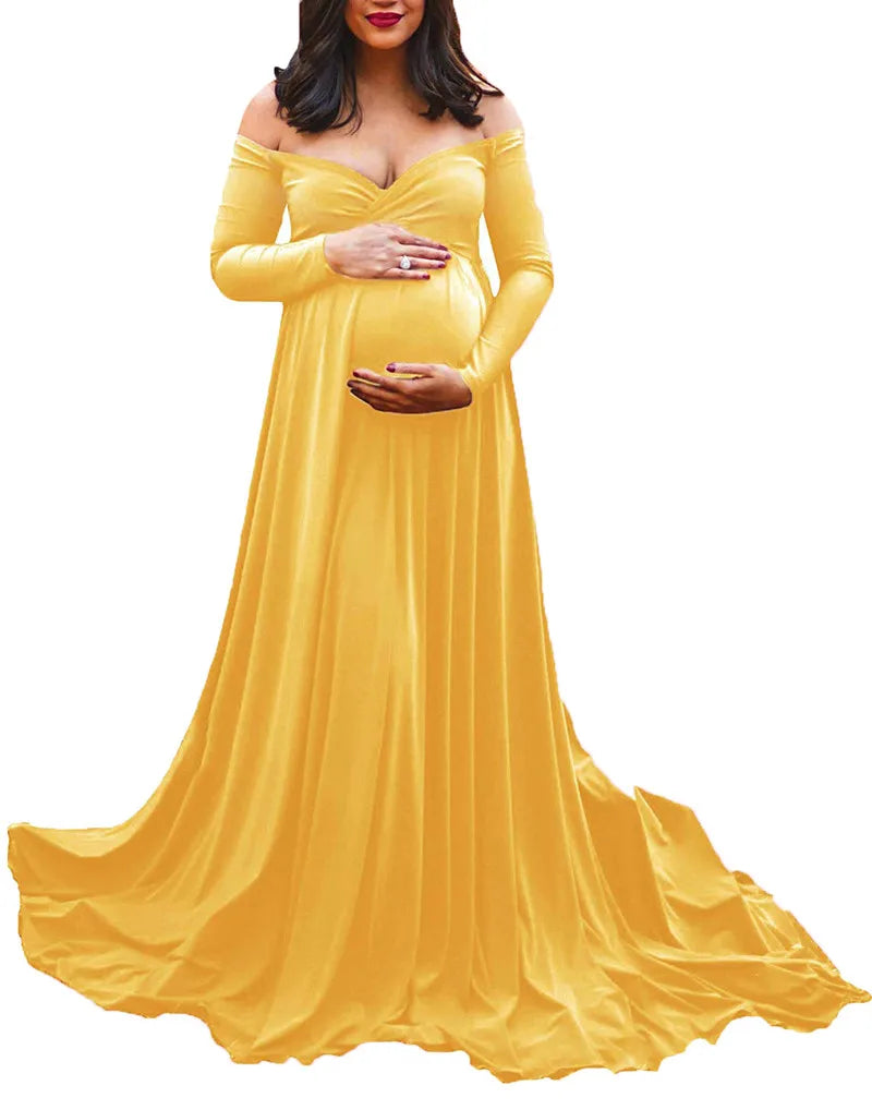 Long Tail, V-Neck Maxi Maternity Dresses