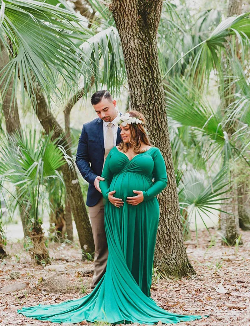 Long Tail, V-Neck Maxi Maternity Dresses