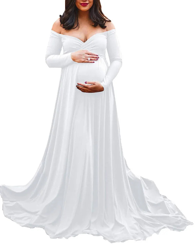 Long Tail, V-Neck Maxi Maternity Dresses