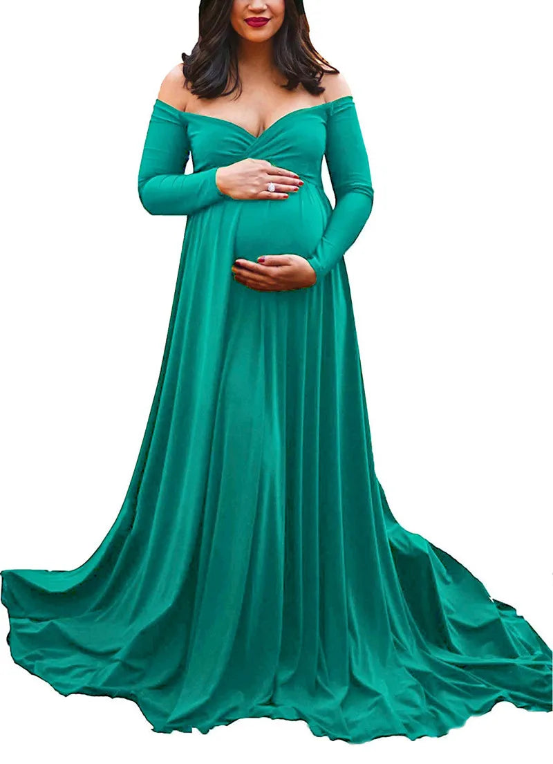 Long Tail, V-Neck Maxi Maternity Dresses