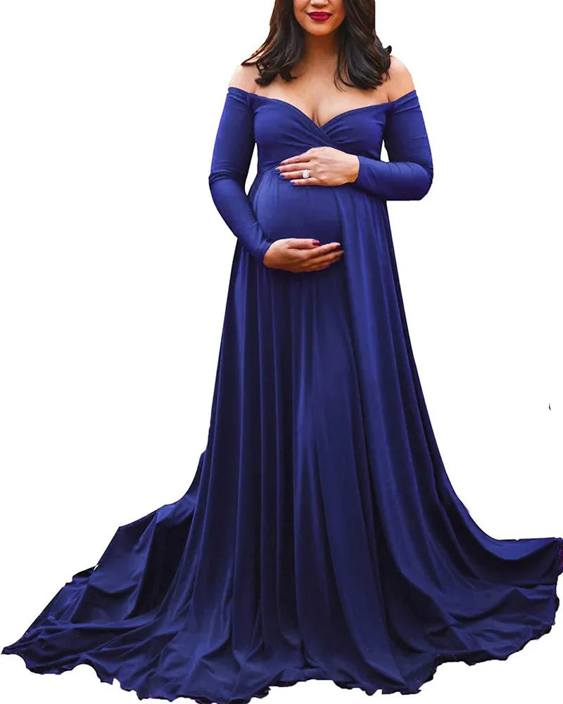 Long Tail, V-Neck Maxi Maternity Dresses