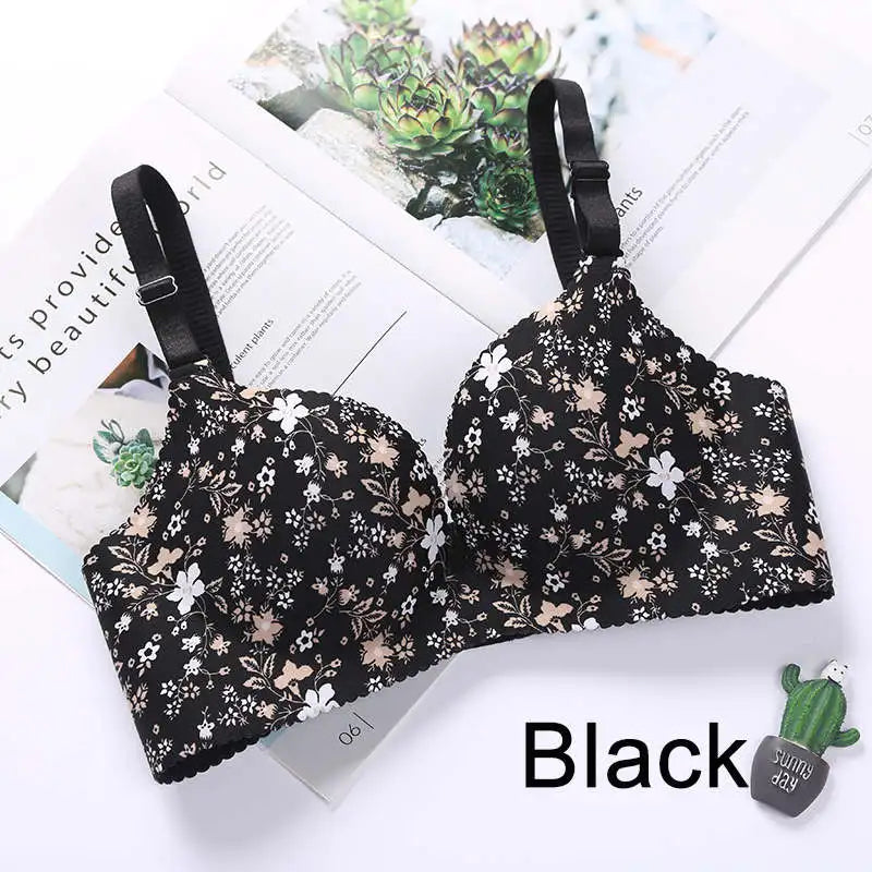 Women Flower Print Seamless Push Up Bras