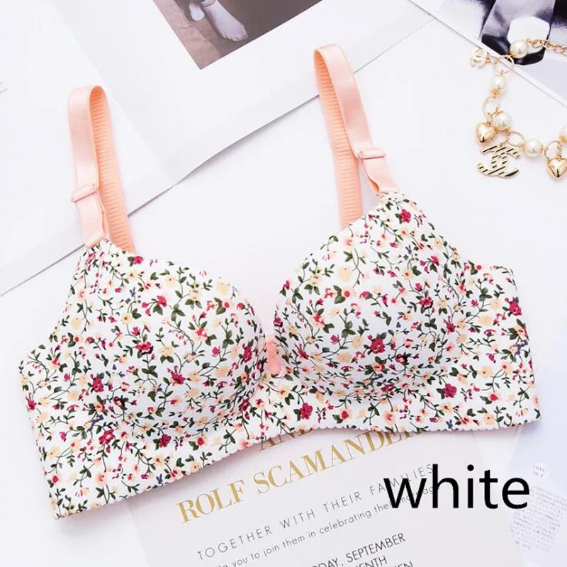 Women Flower Print Seamless Push Up Bras