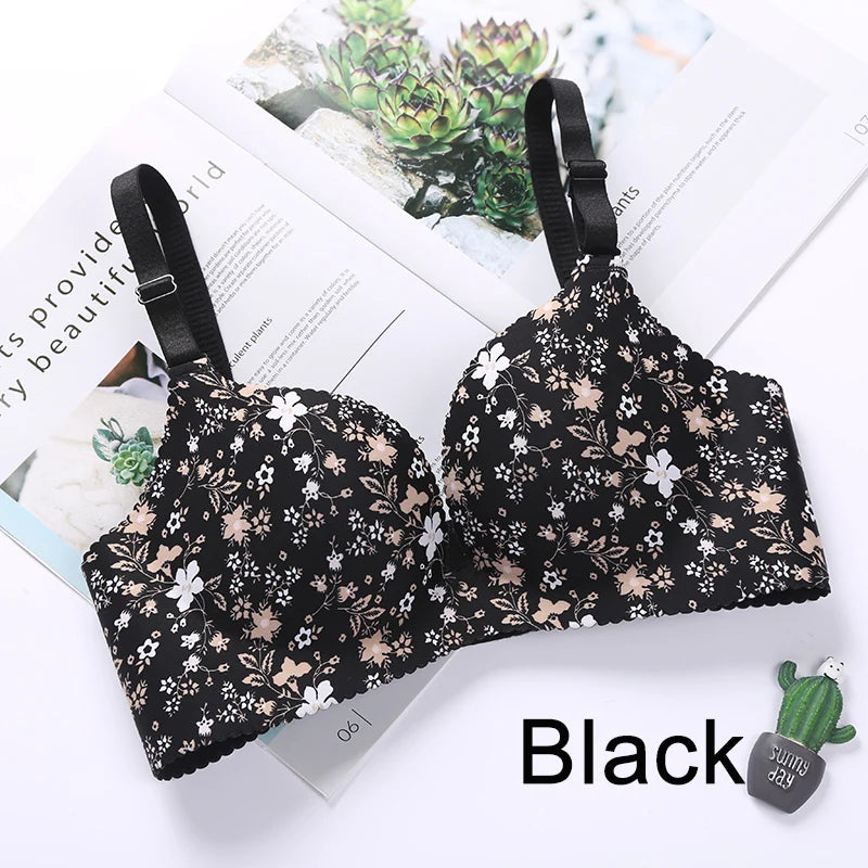 Women Flower Print Seamless Push Up Bras