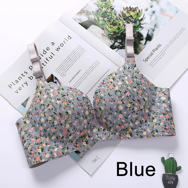 Women Flower Print Seamless Push Up Bras