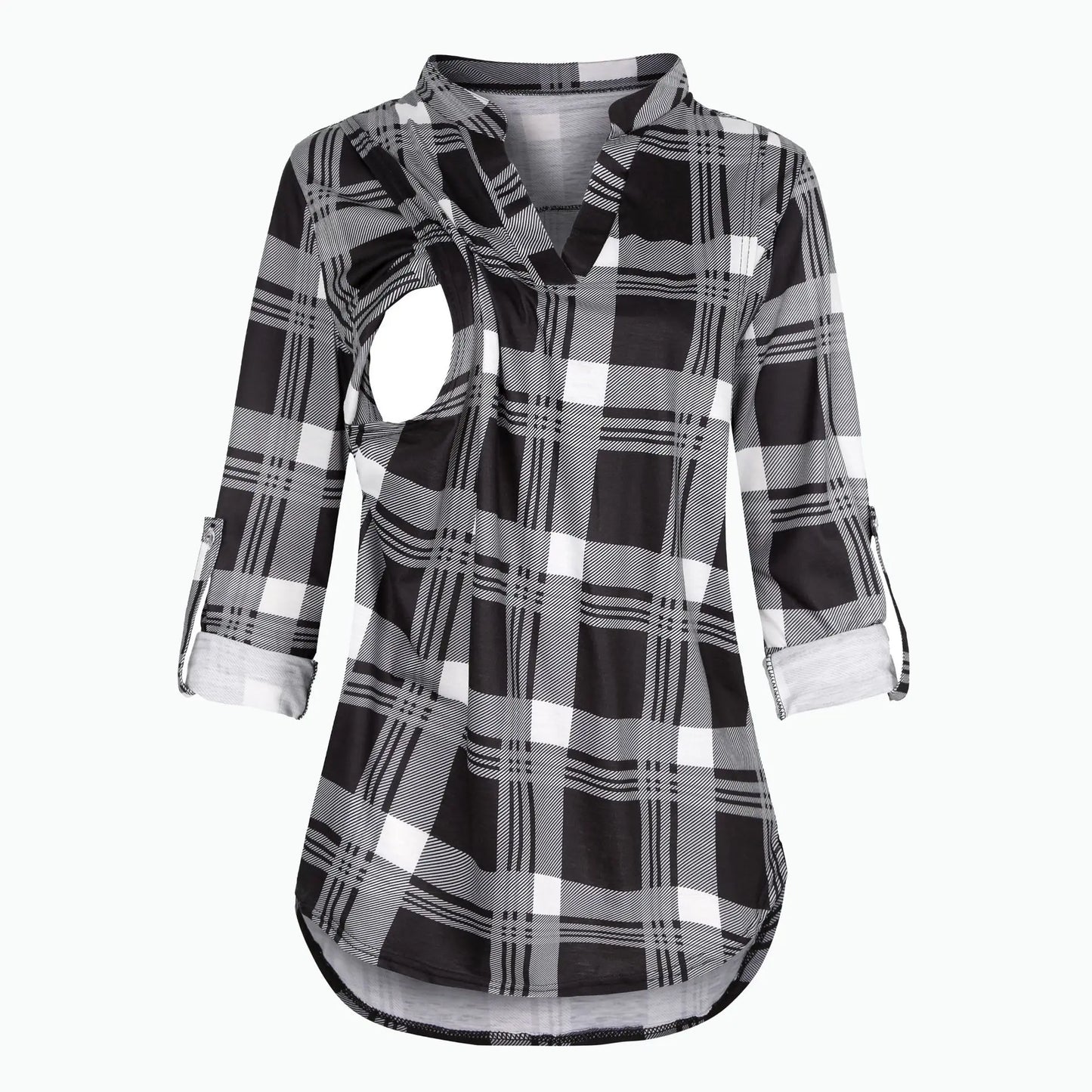 Women's Maternity Breastfeeding T-shirt V-Neck Solid Color Long Sleeve Nursing Tops Clothes
