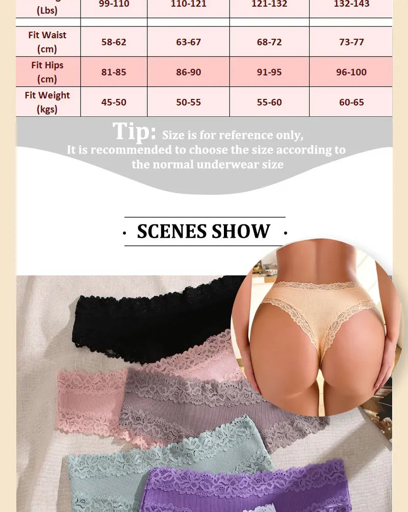 5PCS/Set Women Lace Seamless Cotton Panties