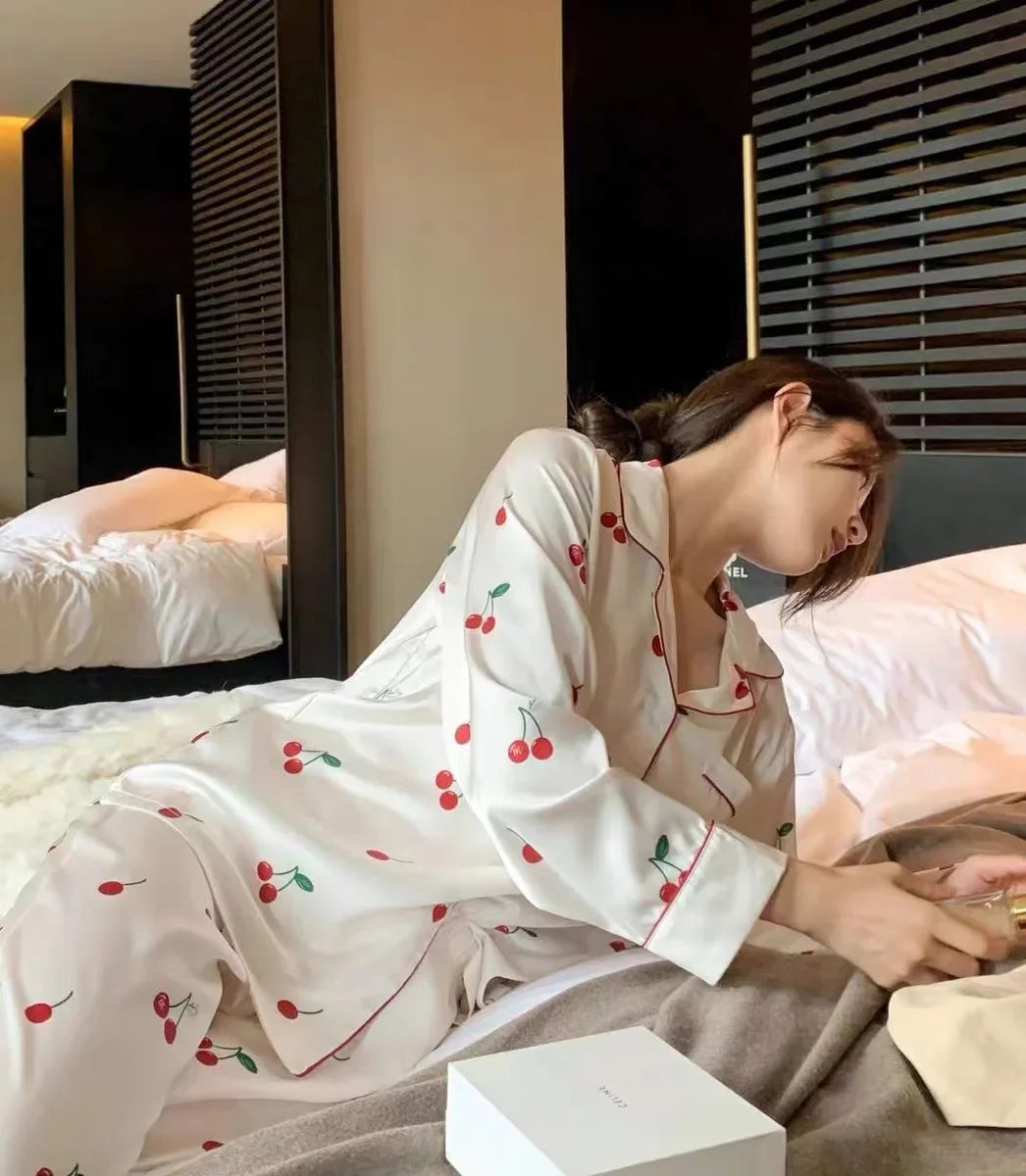 Ice Silk 2 Pieces Pajamas for Women