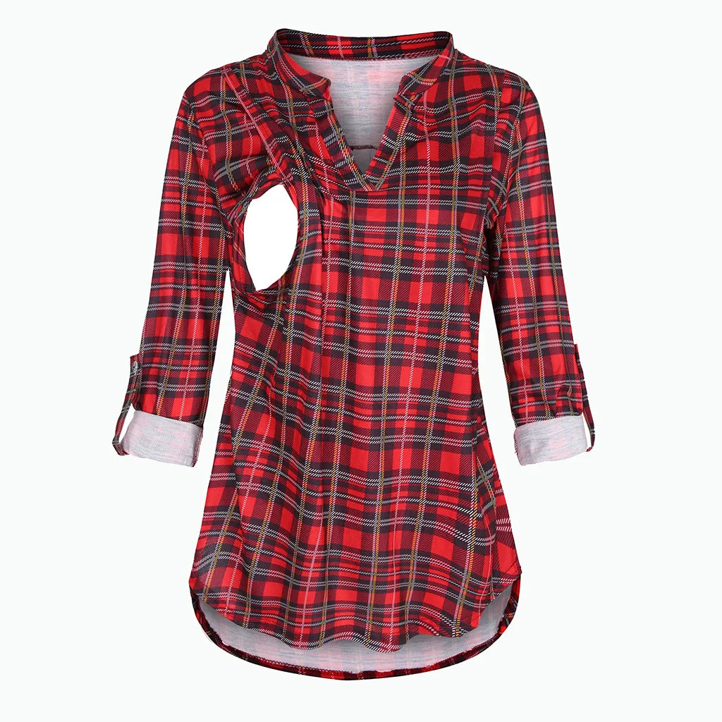 Women's Maternity Breastfeeding T-shirt V-Neck Solid Color Long Sleeve Nursing Tops Clothes