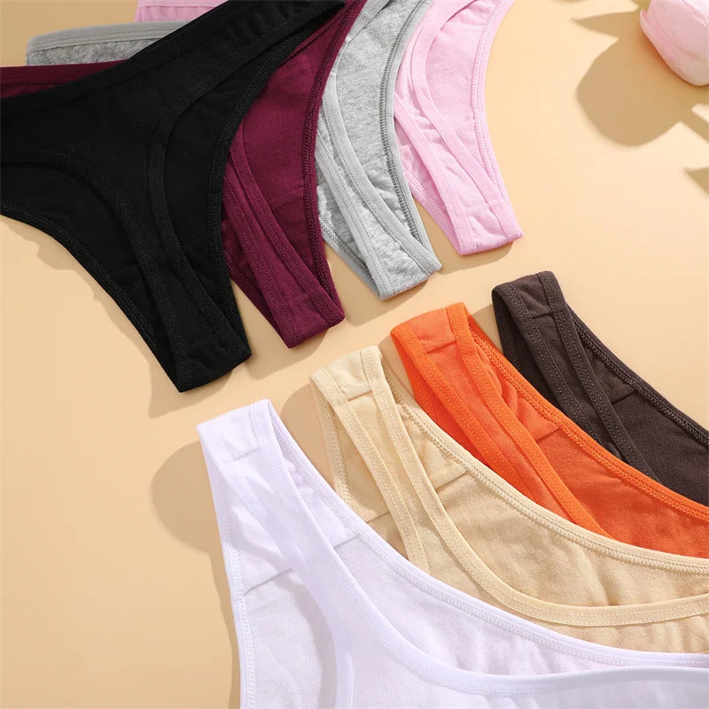 4PCS/Set Women Cotton Panties Seamless Low Rise Thongs V-Waist