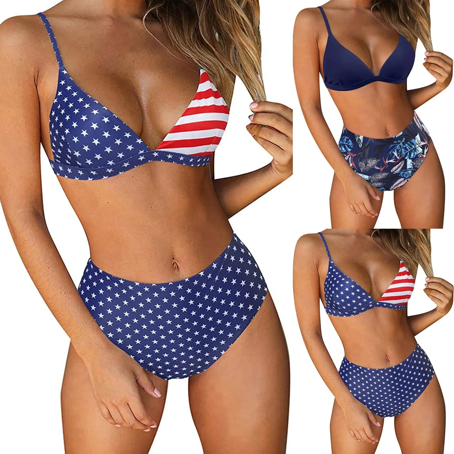 American USA Flag Print Bikinis Set July 4th Bikini Swimsuit
