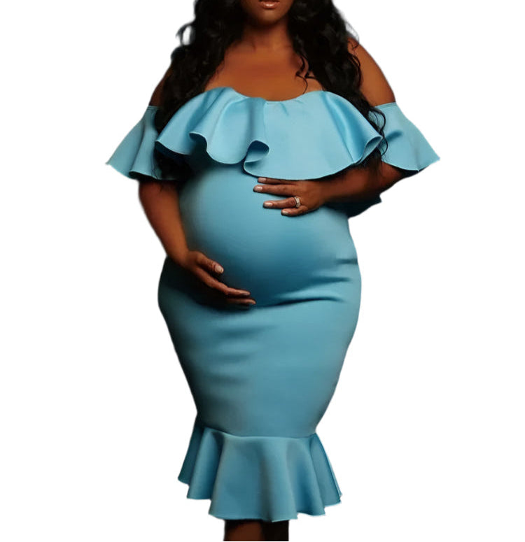 Off The Shoulder Maternity Dress Solid Ruffles