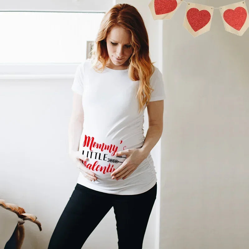 Little Valentine Cute Baby Heart Pregnant Shirts Valentine's Day Pregnancy Announcement