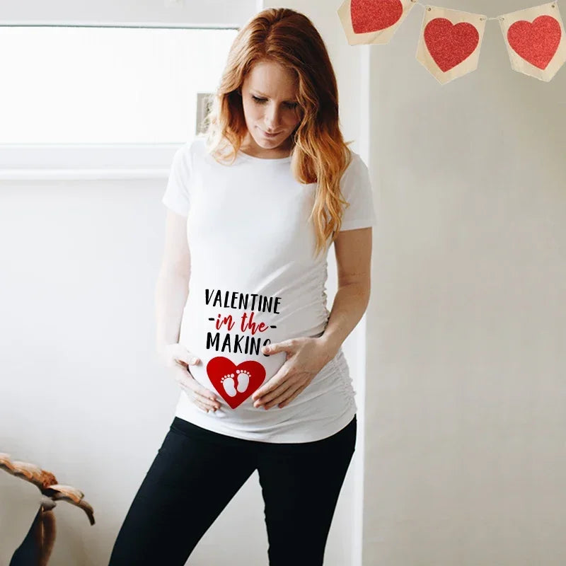 Little Valentine Cute Baby Heart Pregnant Shirts Valentine's Day Pregnancy Announcement
