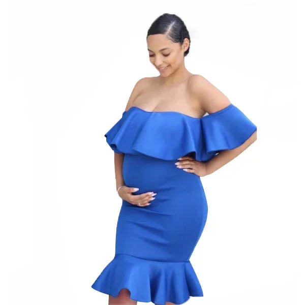 Off The Shoulder Maternity Dress Solid Ruffles