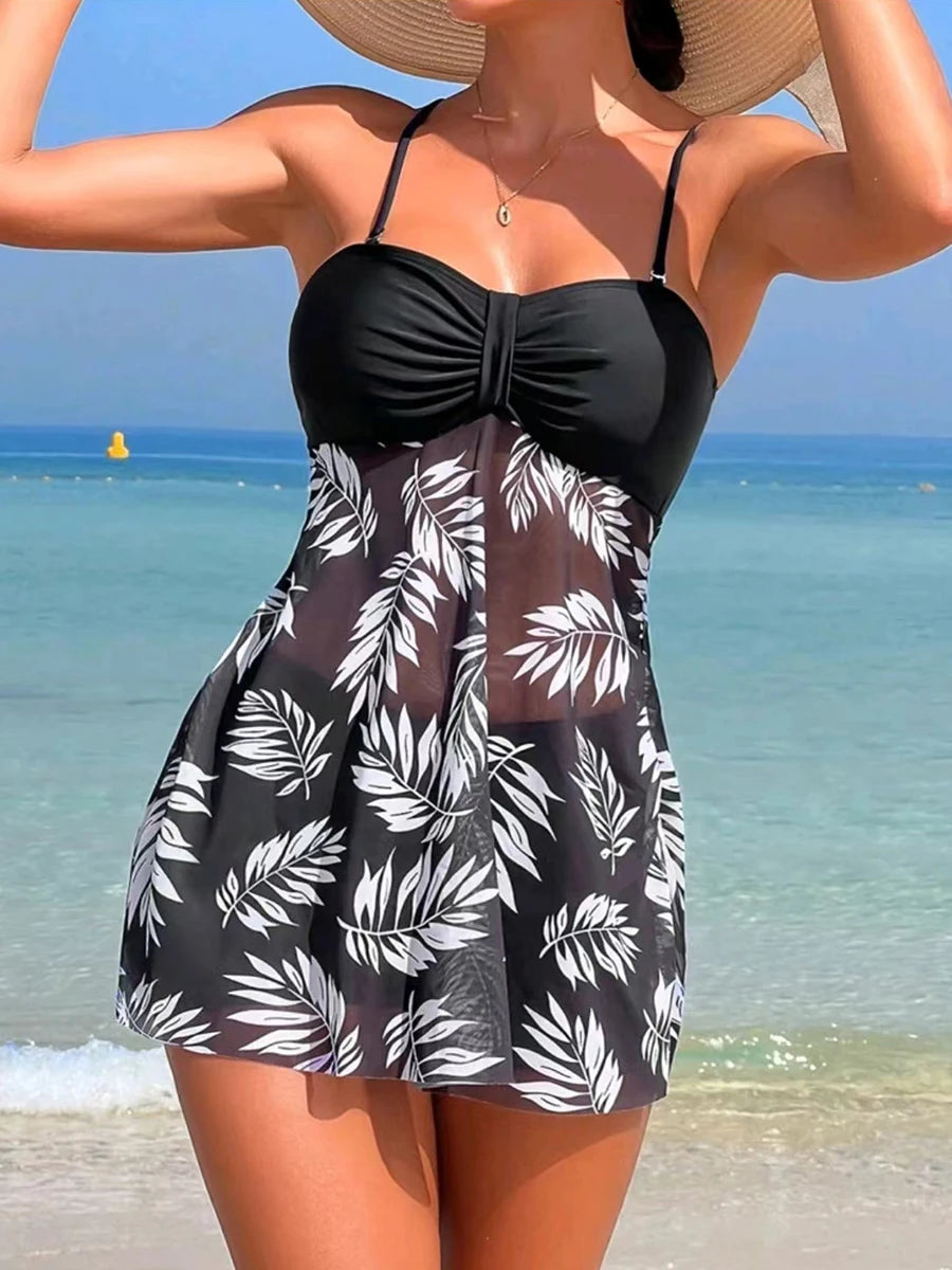 Short Dress Tankini With Shorts Swimsuit