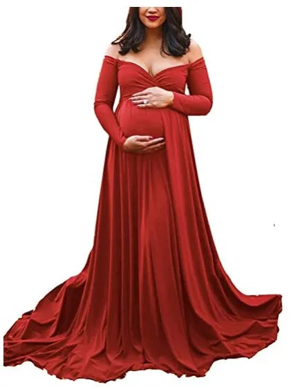 Long Tail, V-Neck Maxi Maternity Dresses