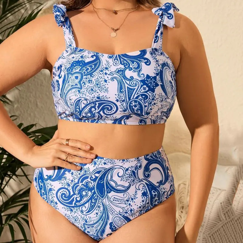 Plus Size High Waist Printed Bikini