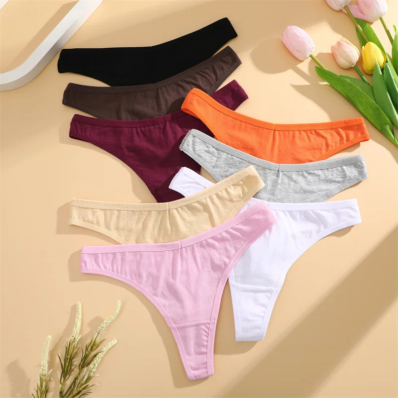 4PCS/Set Women Cotton Panties Seamless Low Rise Thongs V-Waist