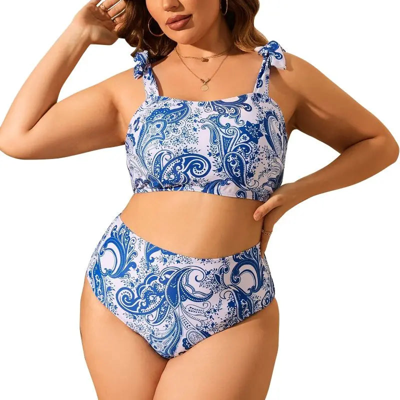 Plus Size High Waist Printed Bikini