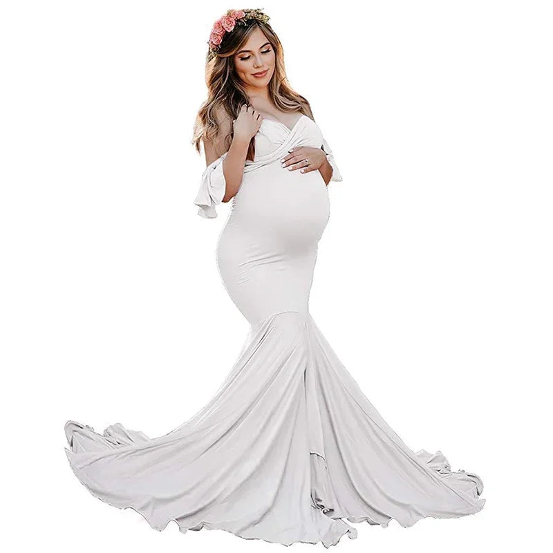 Maternity's Short Sleeve Dresses V Neck Maxi Long Photography