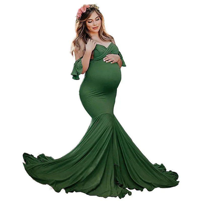 Maternity's Short Sleeve Dresses V Neck Maxi Long Photography
