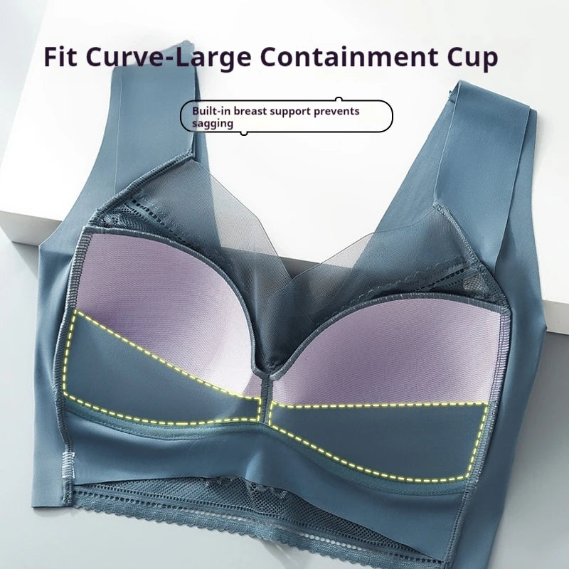 Womens Lace Bra Perspective Bralette Push Up Ice Silk Deep V Bra