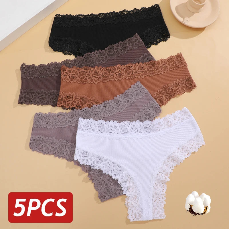 5PCS/Set Women Lace Seamless Cotton Panties
