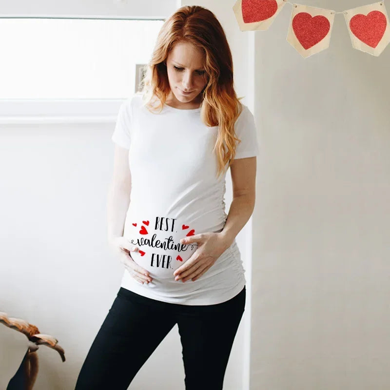 Little Valentine Cute Baby Heart Pregnant Shirts Valentine's Day Pregnancy Announcement