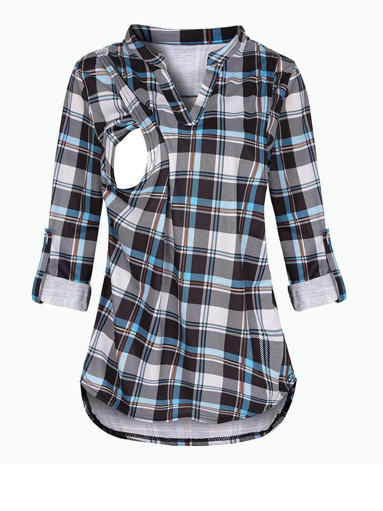 Women's Maternity Breastfeeding T-shirt V-Neck Solid Color Long Sleeve Nursing Tops Clothes