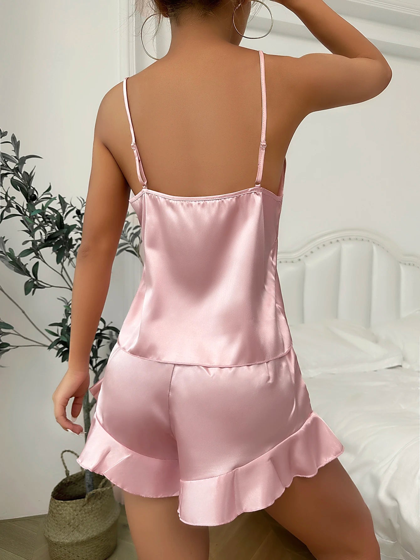 Simple Satin Pajama Set Long Sleeve Belted Robe