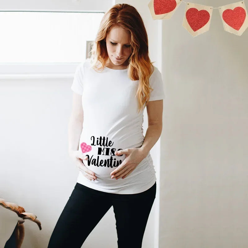 Little Valentine Cute Baby Heart Pregnant Shirts Valentine's Day Pregnancy Announcement