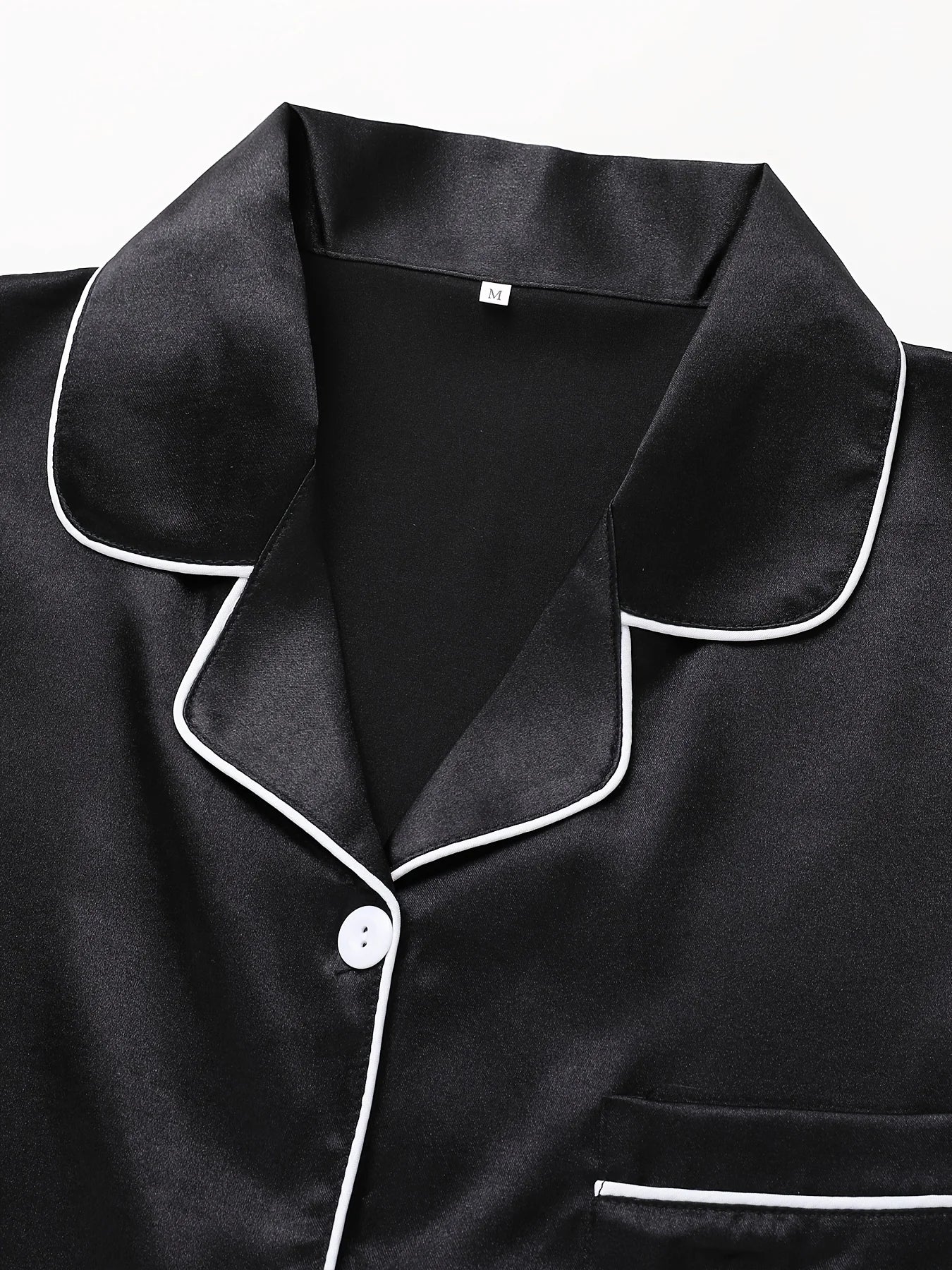 Solid Pajama Set Long Sleeve Button Up Lapel Top & Pants