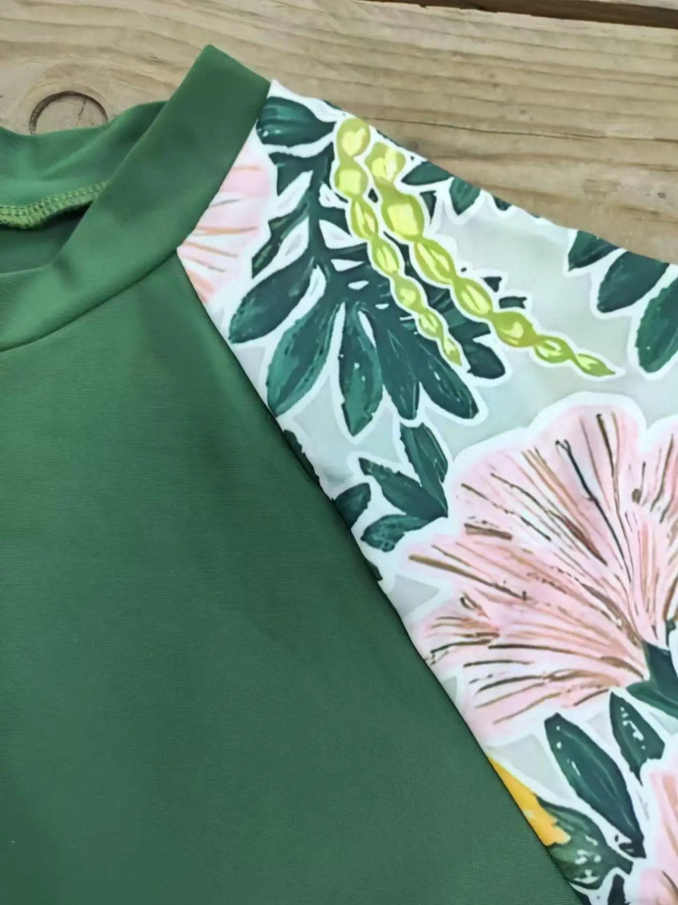 Long Sleeves Solid Printed Plus Size Tankini Swimwear