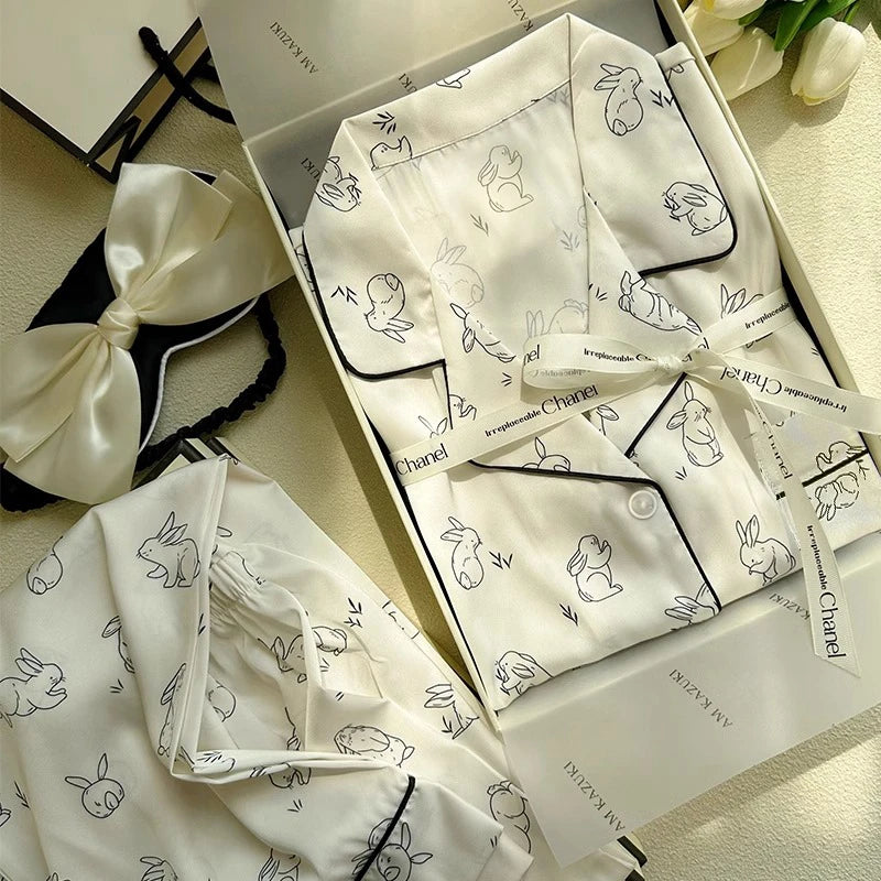 Ice Silk 2 Pieces Pajamas for Women