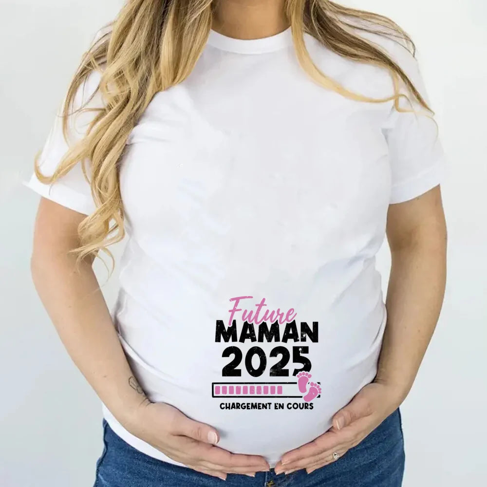Future Mom 2025 Loading Print Pregnant Women's Tees Shirt