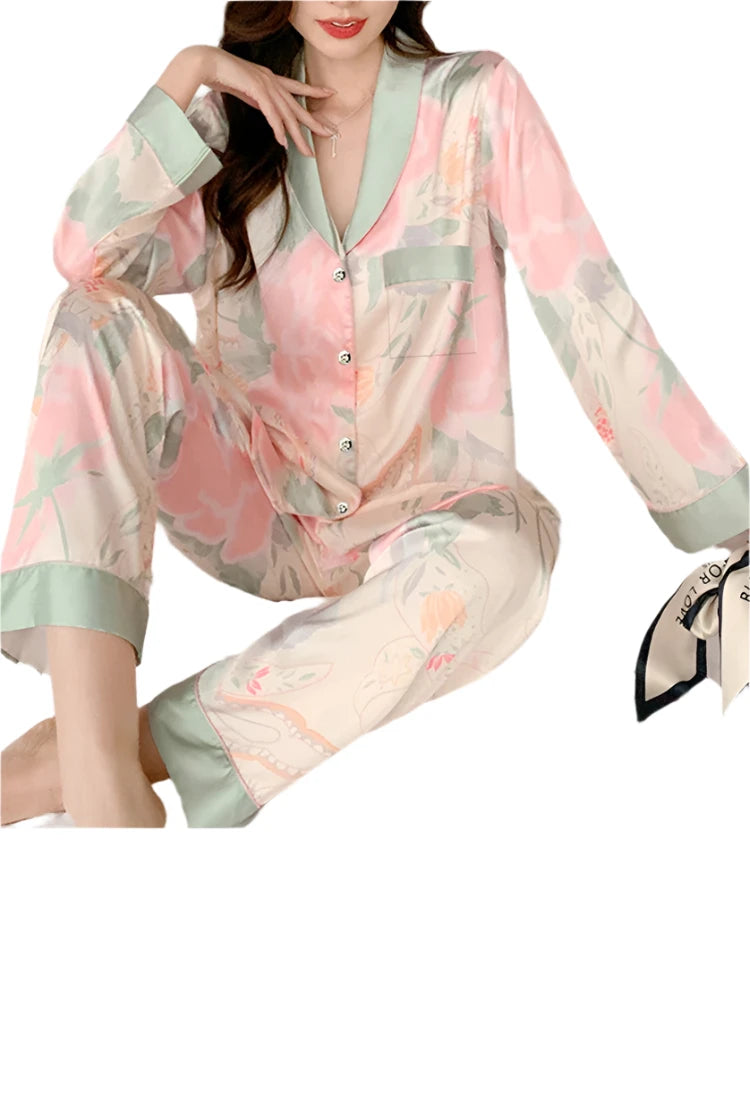 Ice Silk 2 Pieces Pajamas for Women