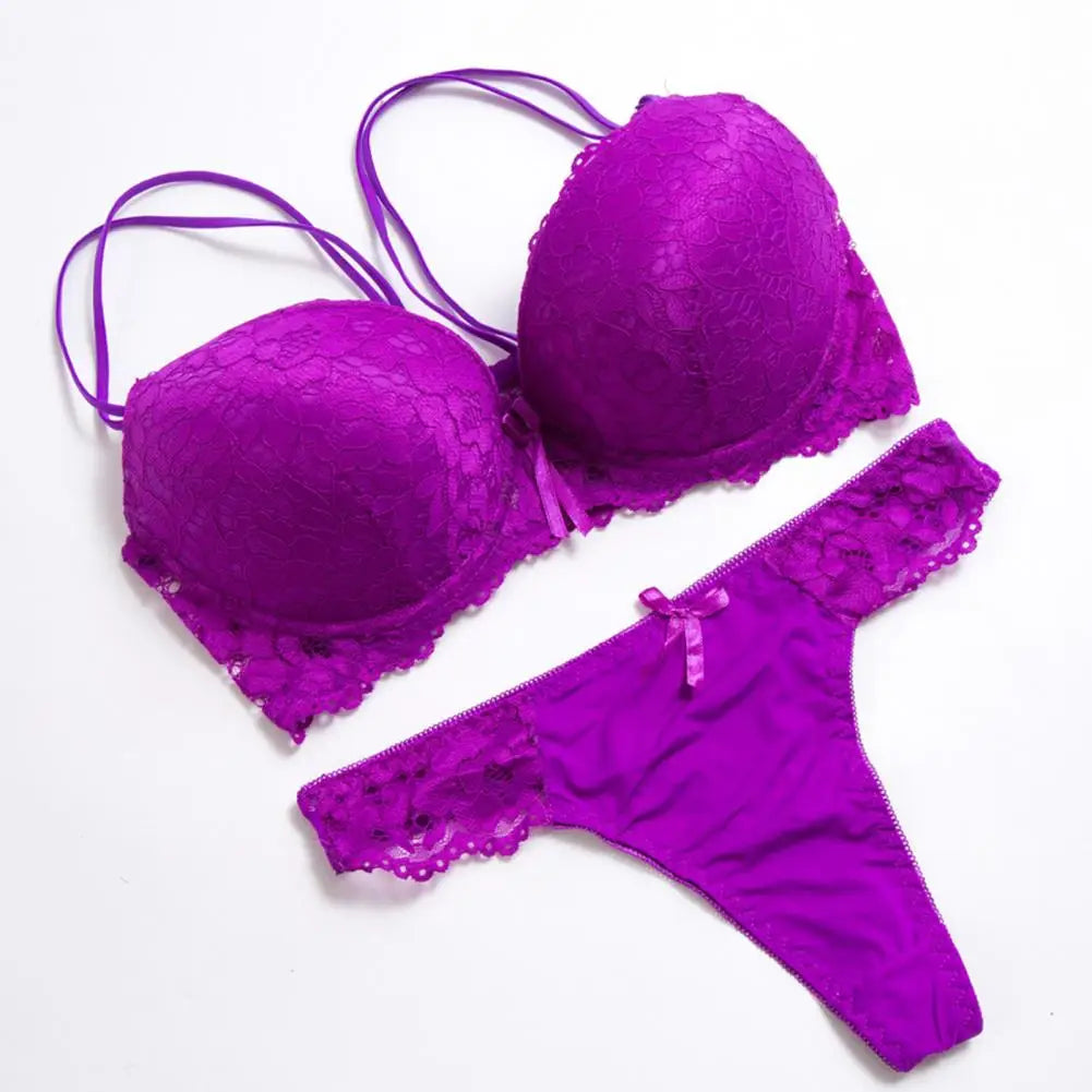 Floral Embroidery Women Underwear Lace Push Up Bra Set