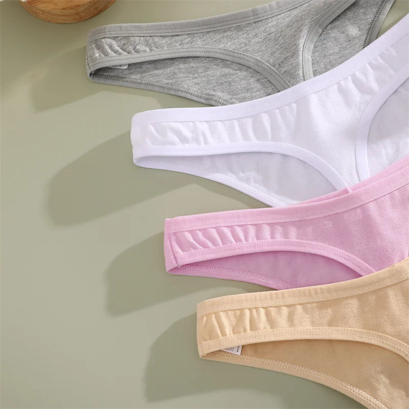 4PCS/Set Women Cotton Panties Seamless Low Rise Thongs V-Waist
