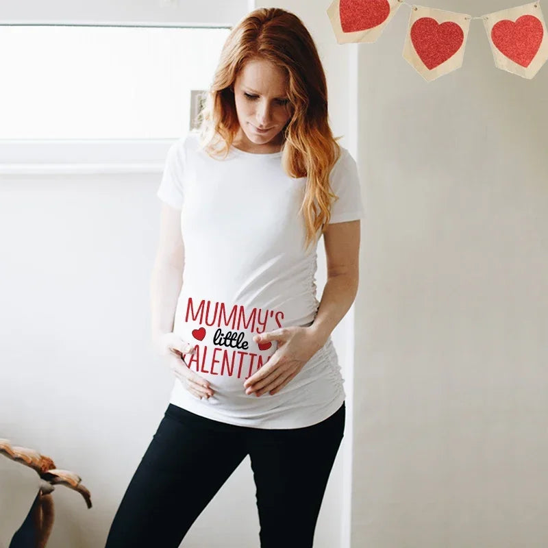 Little Valentine Cute Baby Heart Pregnant Shirts Valentine's Day Pregnancy Announcement