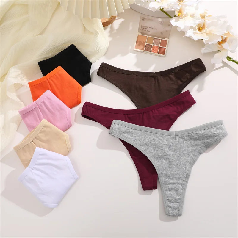 4PCS/Set Women Cotton Panties Seamless Low Rise Thongs V-Waist