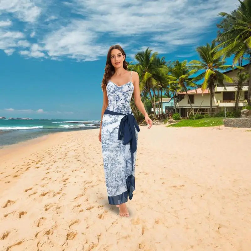 One-Piece Bikini Wrap Skirts Floral Print Swimsuit Slimming Backless Tummy Control Swimwear