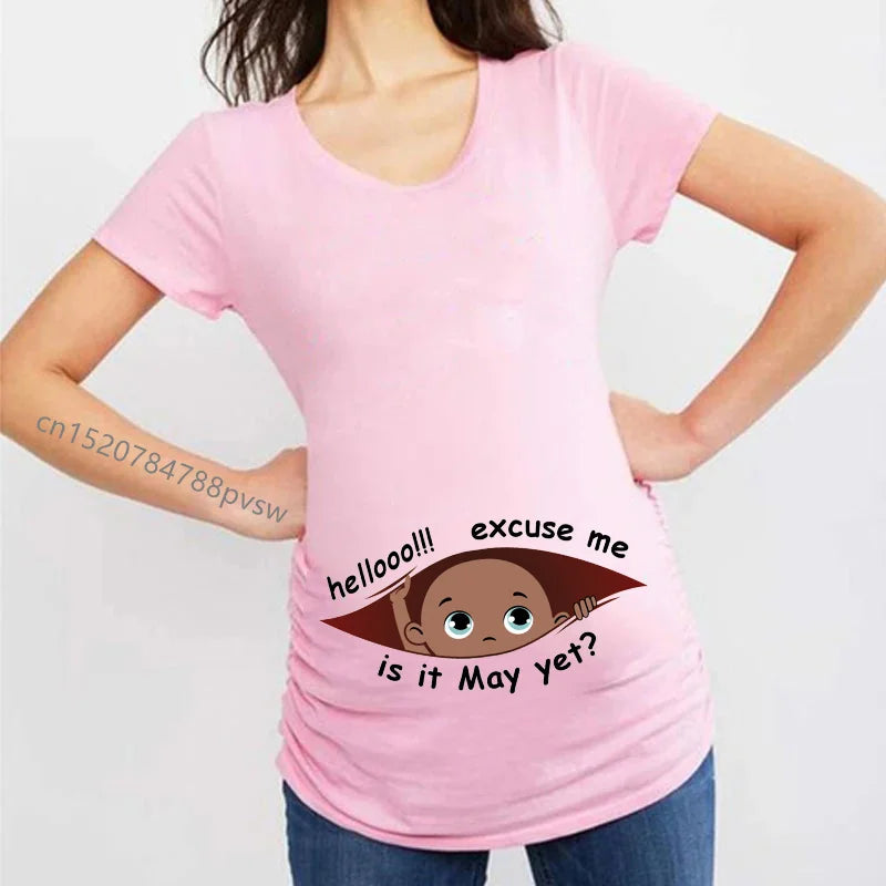 Funny Hellooo Excuse Me is it January-December Women Pregnant T Shirt Female Maternity Pregnancy Announcement New Mom Clothes
